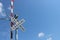 Railroad sign with warning lights