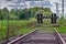 Railroad smup, designed by all road safety rules  with a blurry foreground