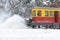 Railroad snow removal equipment during a snowstorm