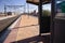Railroad station waiting platform, railroad platforms where trains travel to their destination.