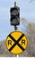 Railroad stop light on walking path