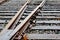 Railroad timbers and tracks on stone ballast