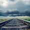 Railroad to horizon in rainy clouds
