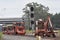 A railroad track crew travels on a main line