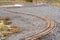 Railroad track passing through a rocky terrain