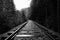 Railroad tracks in black and white