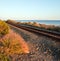 Railroad tracks on the Central Coast of California at Goleta / Santa Barbara at sunset