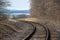 Railroad tracks. Construction of railway tracks. Railway infrastructure. Winding railroad tracks. Sunny weather