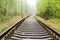 Railroad tracks through the forest in spring. Railroad bakground