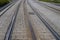 Railroad Tracks rails between the pavers in Old Street