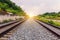 Railroad tracks in the setting sun