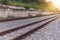 Railroad tracks in the setting sun