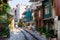 Railroad tracks on a street in the center of Hanoi