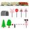 Railroad traffic way and train with tank cars. Railroad train transportation.