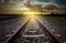 Railroad for transportation with sunlight and silhouette, dark t