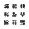 Railroad travel black glyph icons set on white space