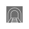 Railroad tunnel with rails, railway road, subway grey icon.