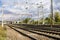 Railroad urbanistic landscape. No people. Perspective view