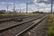 Railroad urbanistic landscape. No people. Perspective view