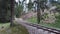 Railroad video of ride along narrow gauge railway yield with wooden bridge