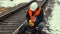 Railroad worker with documentation adjustable wrench