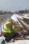 Railroad worker on the railway bridge