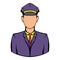 Railroader in uniform icon, icon cartoon