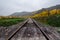 Rails through the autumnal vinyard landscape in Austria - Wachau