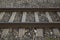 Rails and crushed stone closeup background