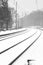 Rails in foggy snow