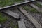 Rails and sleepers, on the railway on broken sleepers are rails