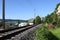 Rails for train passing through the country during summer sunny day