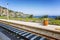 Railway along the sea coast, bright sunny day