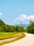 Railway through a beautiful panoramic landscape, Bavarian Alps