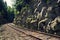 Railway in beautiful rocky forest in Ore Mountains, Czech Republic