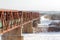 A railway bridge on a frozen river.