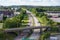 Railway bridge over major road in city