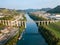 Railway bridge over the Rhine river at Swiss town Eglisau,