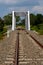 Railway bridge with rail tracks parallel to highway in Sri Lanka