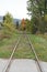 Railway in the canadian autumn in Charlevoix, Quebec