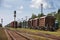 Railway cars stand on cargo station