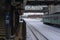 Railway covered in snow and empty platform in Hokkaido