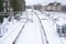 Railway covered in winter white snow cancelled train service