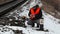 Railway employee checked the signal relays