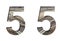 Railway font. The number five, 5 is cut out of white paper against the background of railroad rails, mirror background for