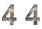 Railway font. The number four, 4 is cut out of white paper against the background of railroad rails, mirror background for