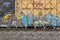 Railway freight car with graffiti