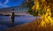 Railway and Gazela bridges Sava River, Belgrade, Serbia, autumn yellow foliage