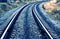 Railway in the industrial zone.empty rails with a semaphore, in