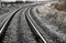 Railway in the industrial zone.empty rails with a semaphore, in